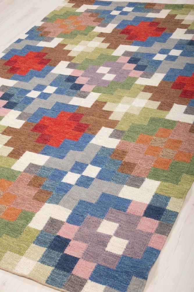 Blomstermåla handvävd röllakan matta 198x304