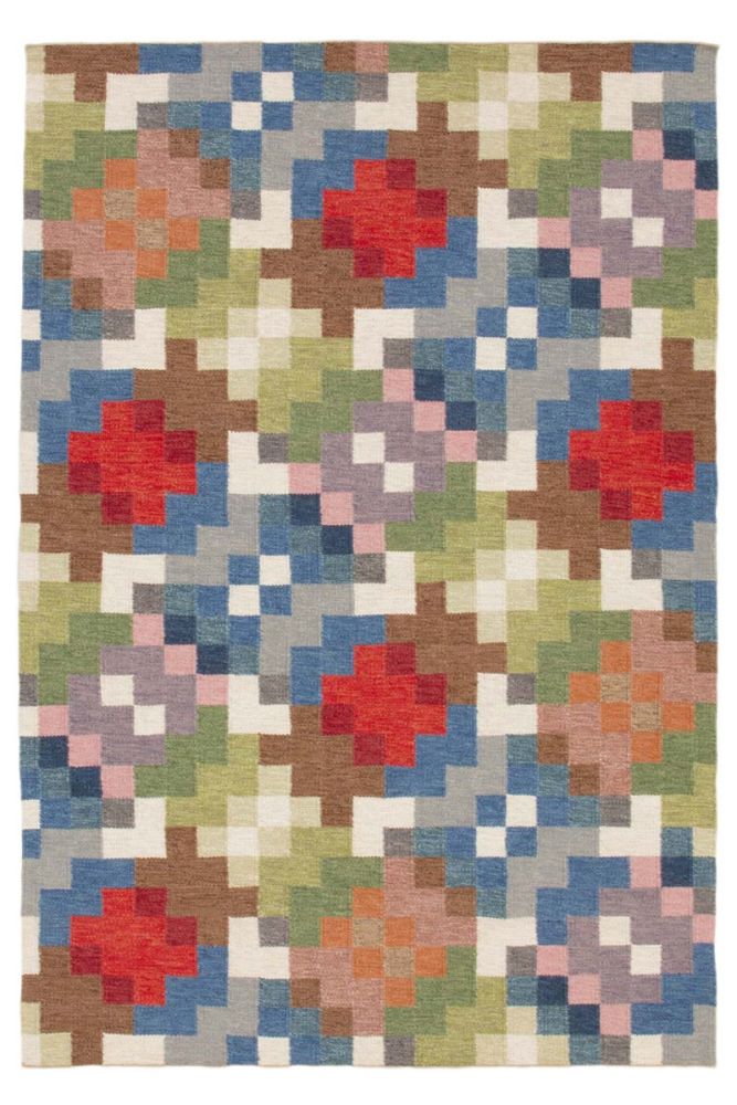 Blomstermåla handvävd röllakan matta 198x304