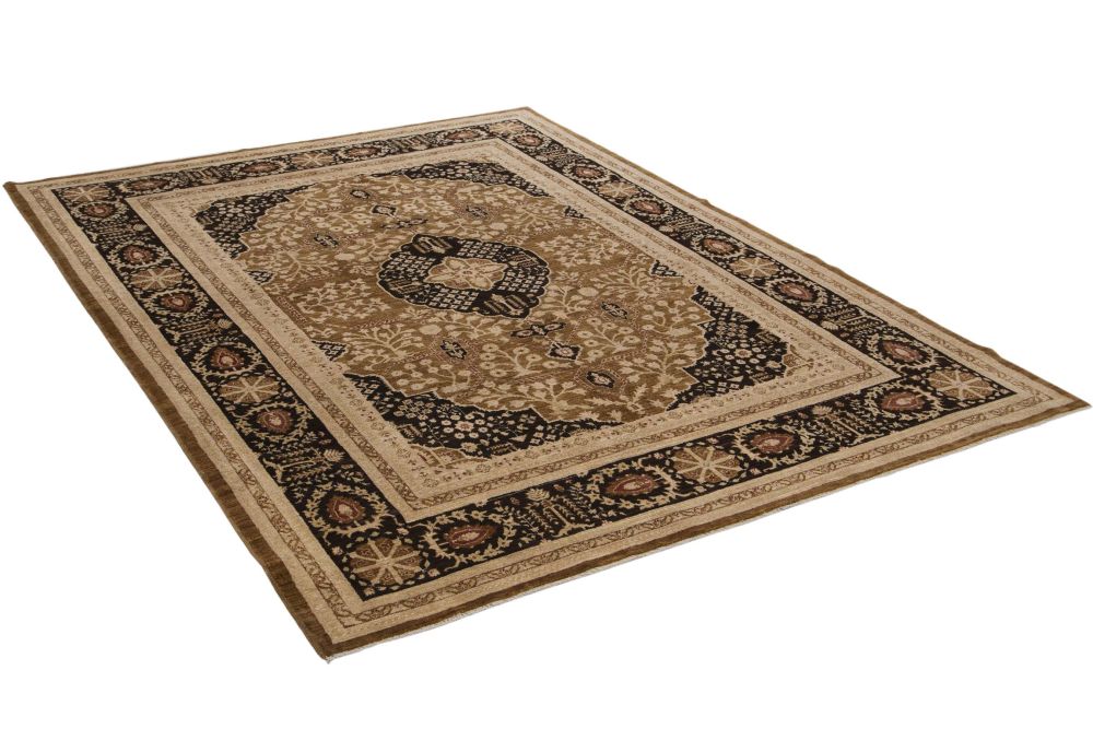 Rizbaf handknuten brun medaljong matta