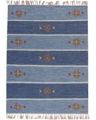 Handvävd klassisk blå rölakan matta Falsterbo 