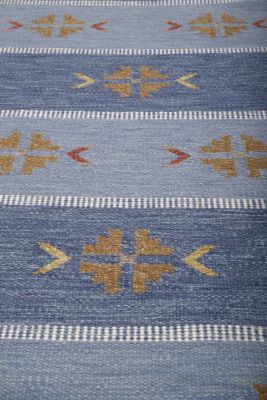 Handvävd klassisk blå rölakan matta Falsterbo 