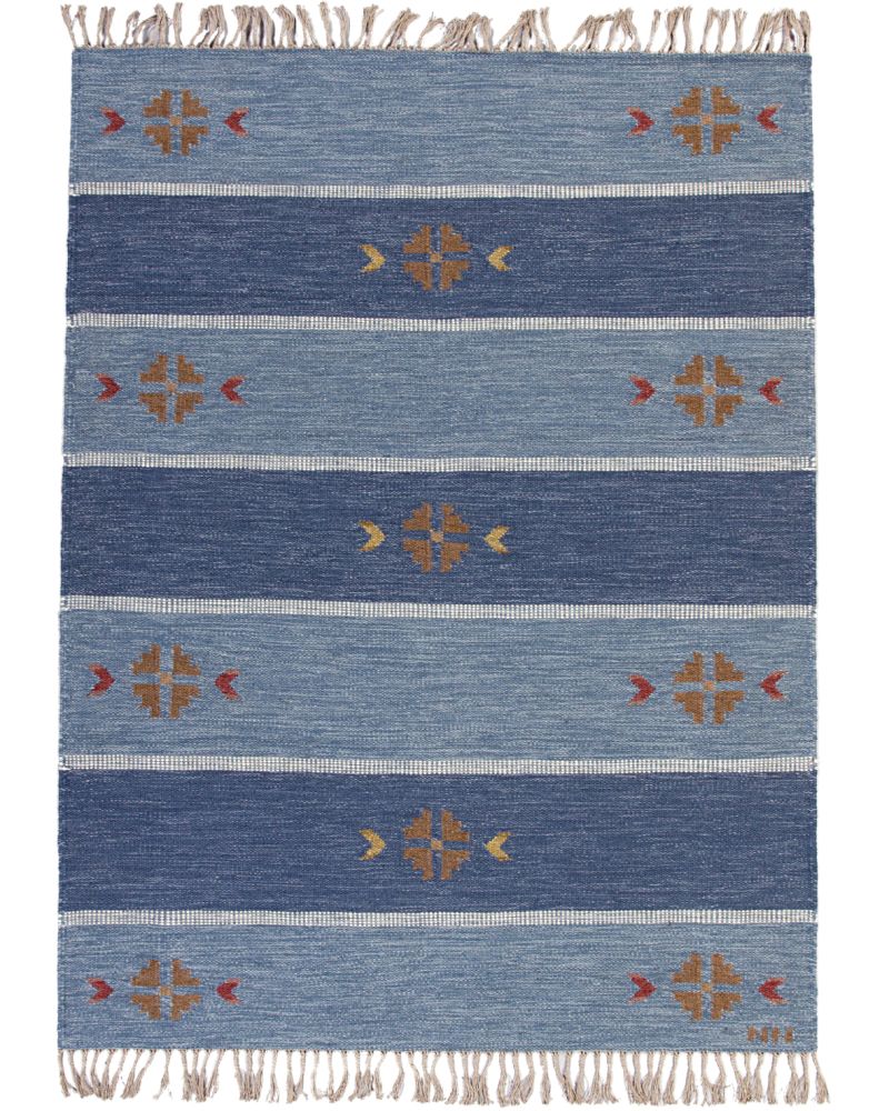 Handvävd klassisk blå rölakan matta Falsterbo 