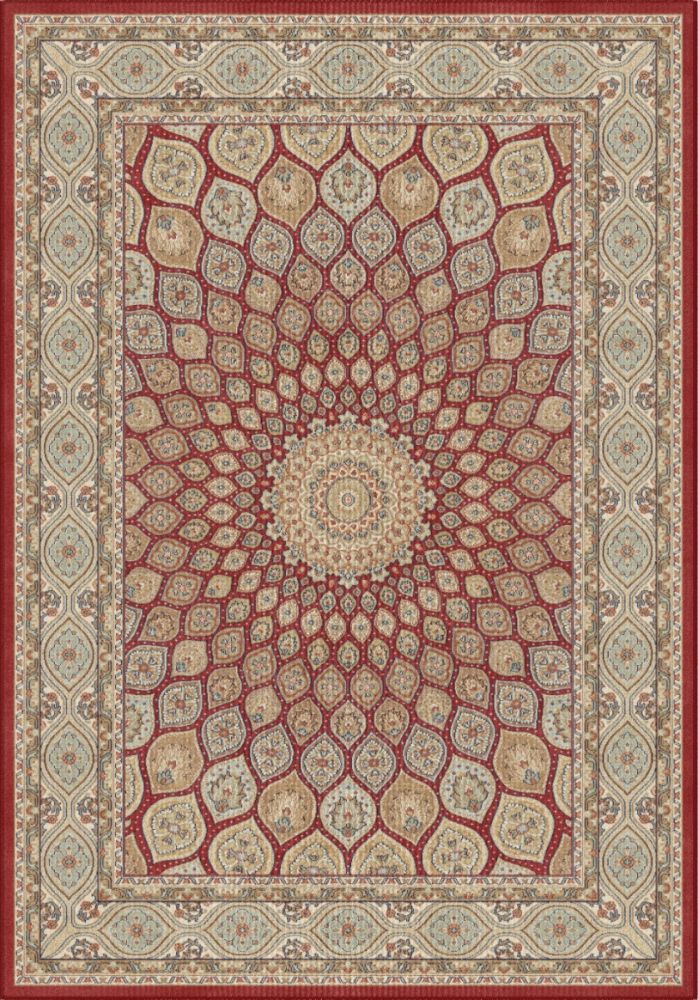 Maskinvävd röd medaljongmönstrad matta 160x230cm