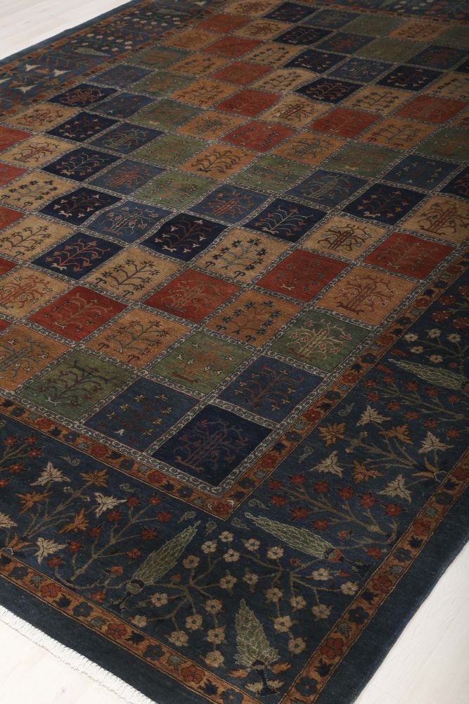 Rizbaf handknuten matta med trädgårdsmönster