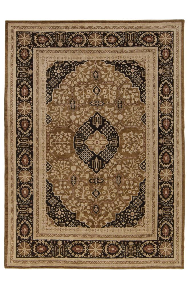 Rizbaf handknuten brun medaljong matta