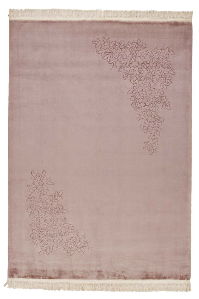 Handknuten enfärgad rosa Kina matta