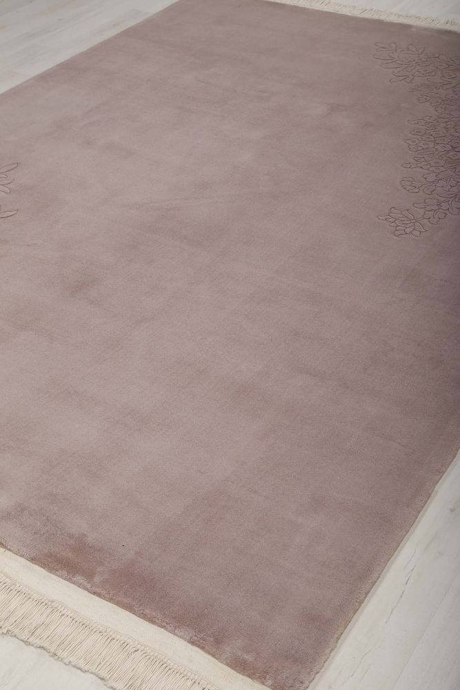 Handknuten enfärgad rosa Kina matta