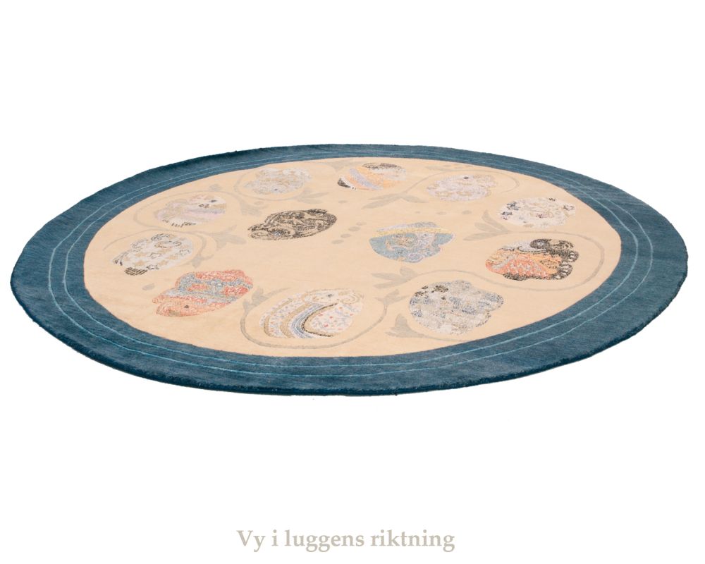 Modern handknuten rund Annapuna matta med elefanter av ull och silke hos Nessims