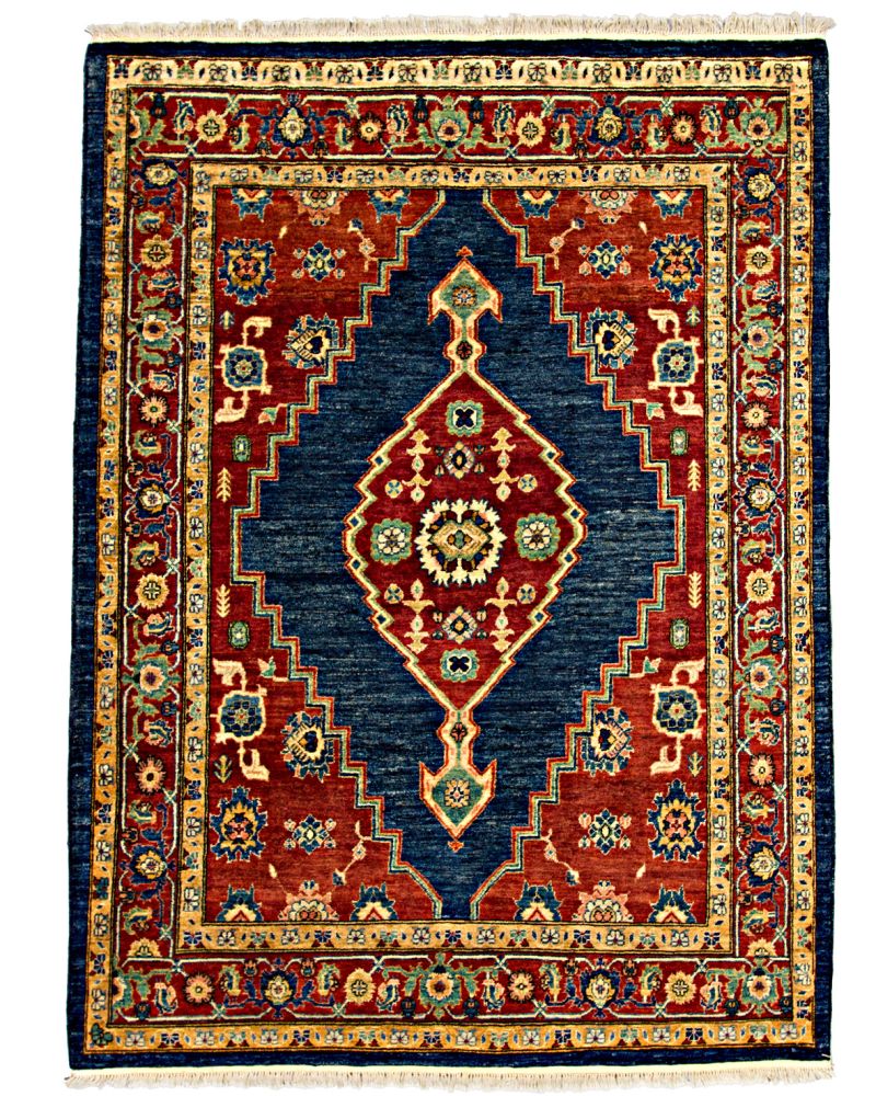 Dehbaf handknuten mörkblå växtfärgad matta med medaljongmönster