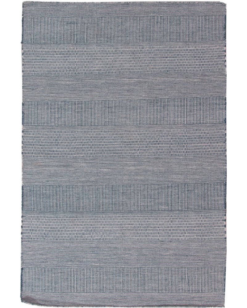 Klimatsmart blå handvävd matta Bohemian 160x230cm av material från återvunna PET flaskor i ett modernt randigt mönster