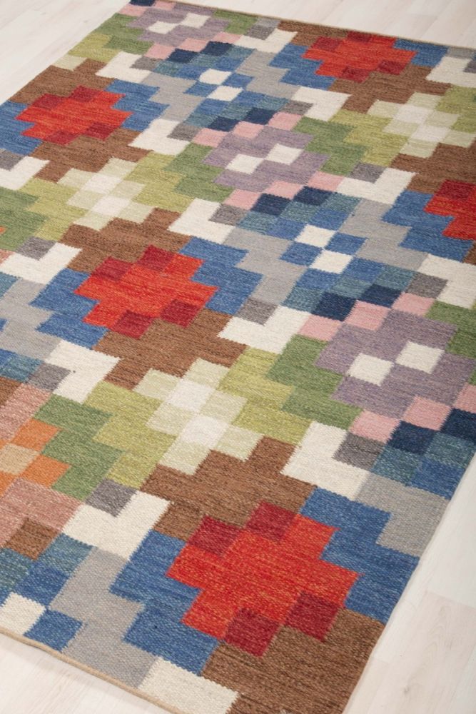 Blomstermåla multifärgad handvävd röllakan 170x230cm Nessims mattor