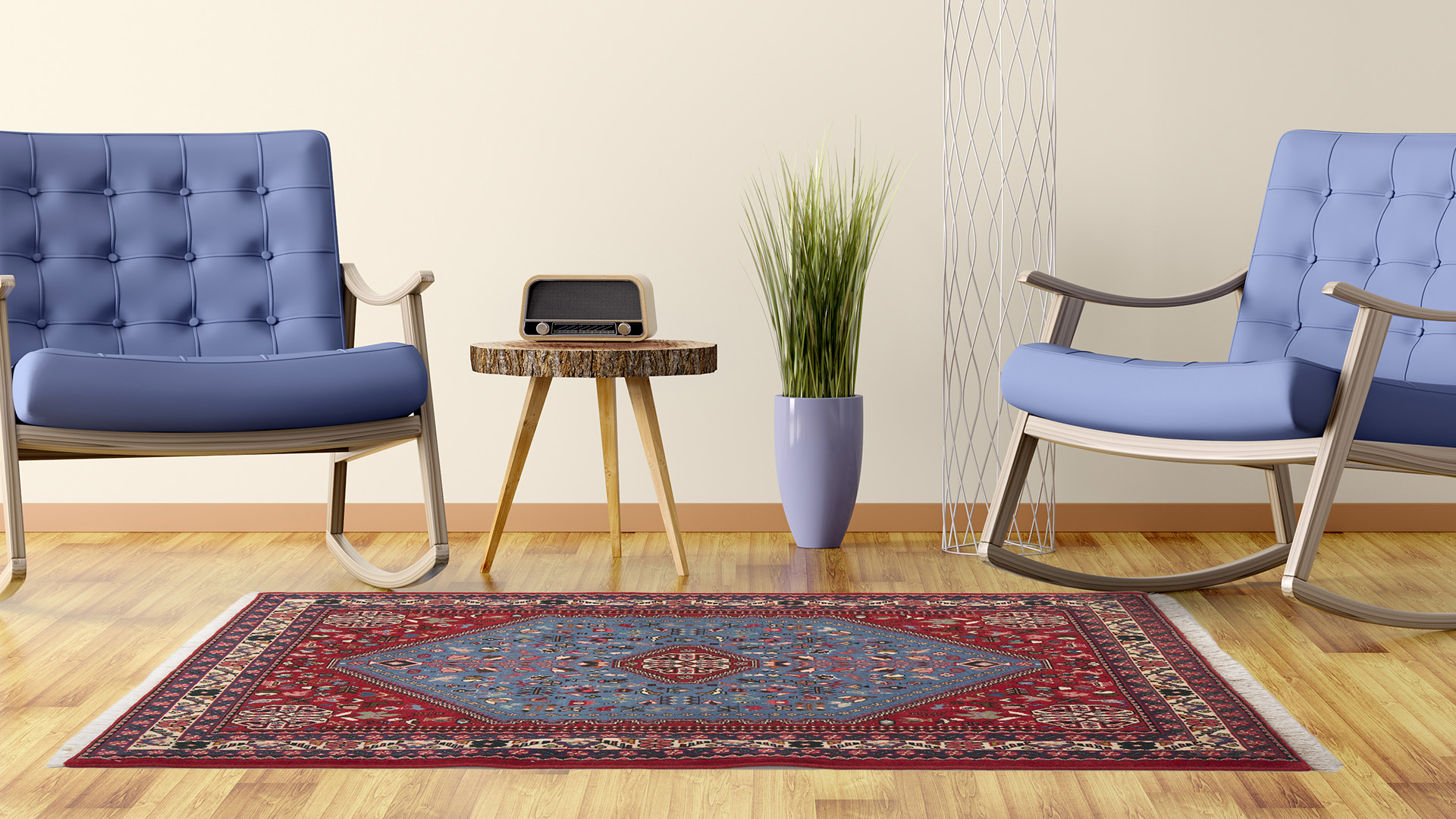 Blue-Abadeh-rug-and-2-blue-armchairs